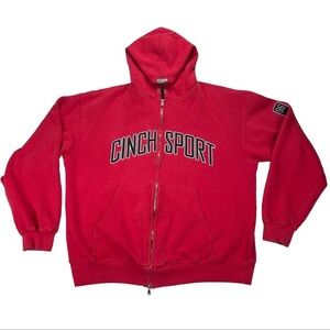 Cinch Sport Men's Jacket Sz XL Red Hooded Stadium Fits Like LGE Zip Front FLAW